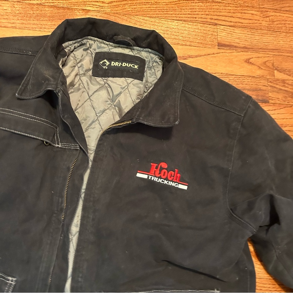 DUCK DRI Koch Trucking Men’s size L Distressed Jacket NICE !!Y2K